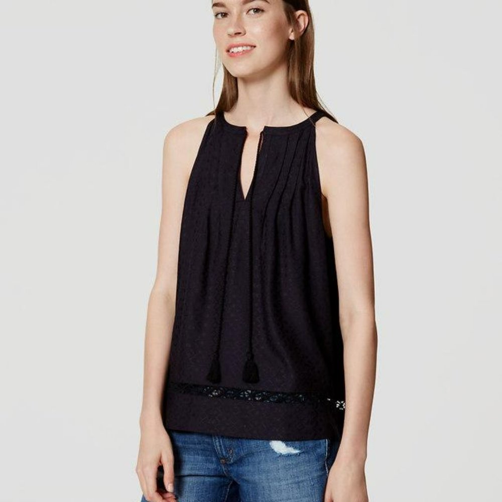 Loft Navy Halter V-Neck Tassel Tank ☀️